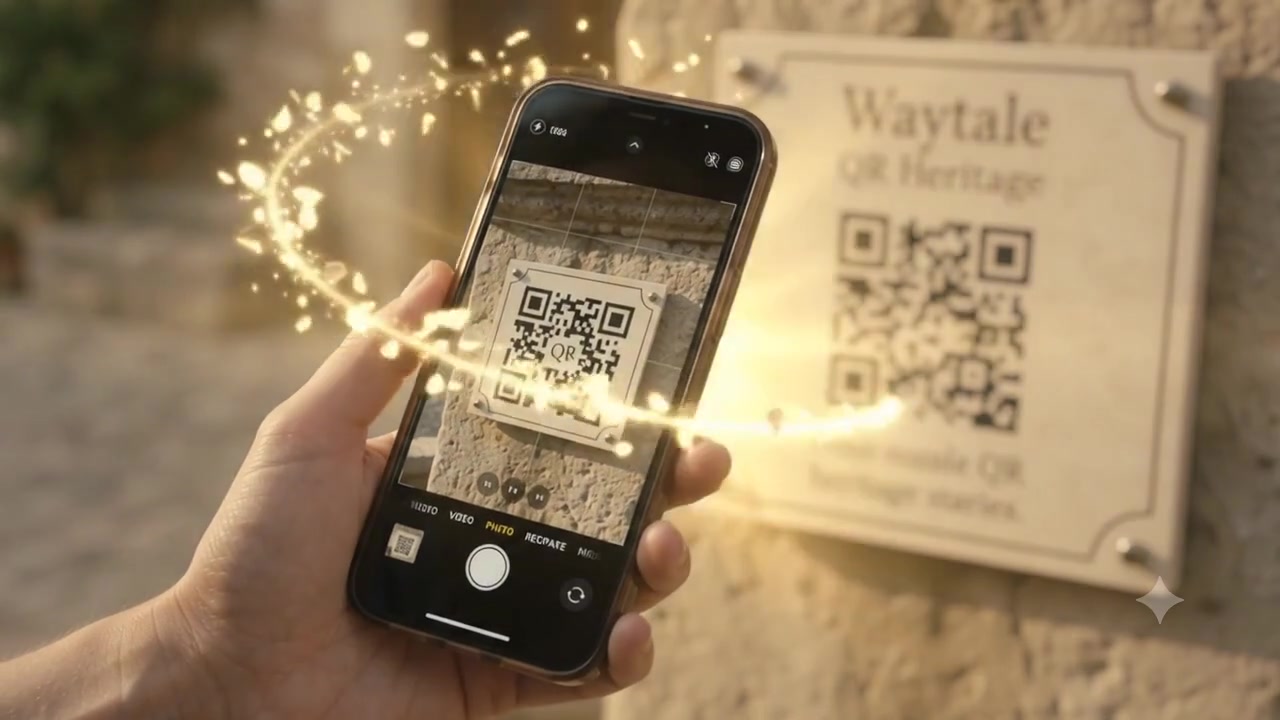 A phone scanning a Waytale QR code